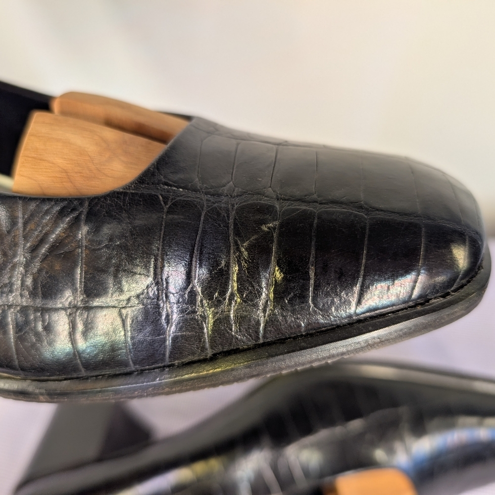 Y2K Amalfi Black Croc-Embossed Leather Pumps | Made in Italy Square Toe Heels - Picture 7 of 12